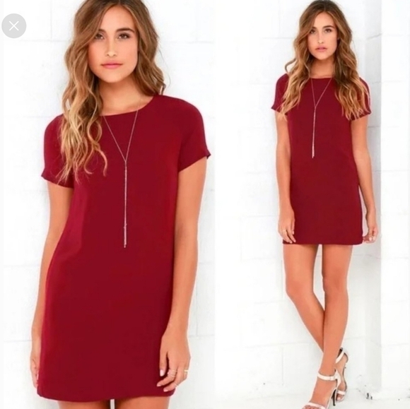 𝅺Lulus Shift and Shout Wine Red Shift Dress Sz S